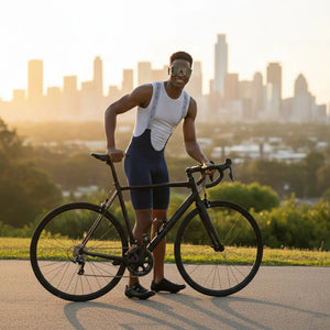 Blue Men's Short Sleeve Cycling Jersey & Bib Shorts Set with 3 Pairs Cycling Socks & Free Fingerless Gel Padded Gloves