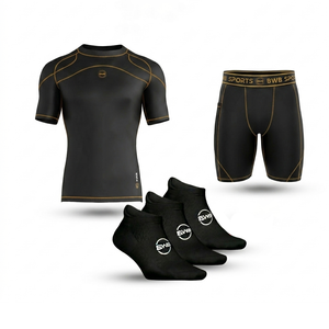 Men's Black & Orange Compression Shirt & Shorts Running Bundle