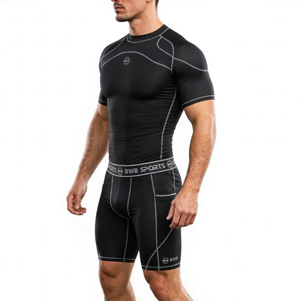 Men's Black & White Compression Shirt & Shorts Running Bundle