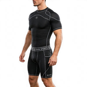 Men's Black & White Compression Shirt & Shorts Running Bundle