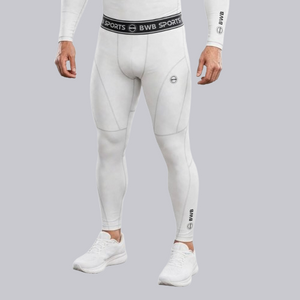 BWB Men's White Baselayer Compression Leggings