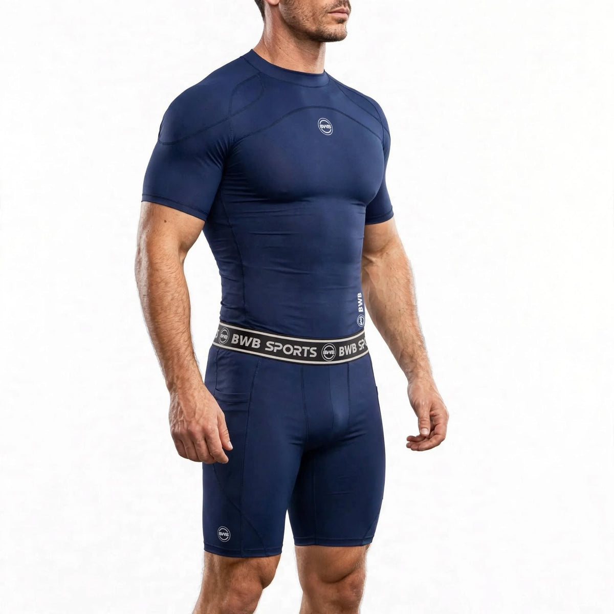 Men's Navy Blue Compression Shirt & Shorts Running Bundle