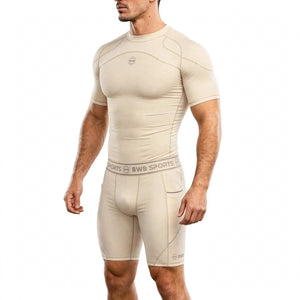 Men's Beige Compression Shirt & Shorts Running Bundle