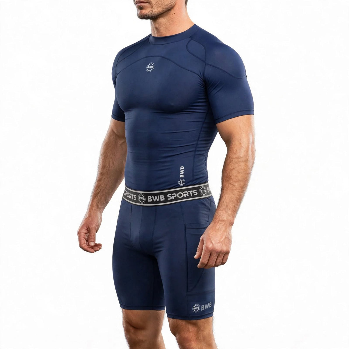Men's Navy Blue Compression Shirt & Shorts Running Bundle