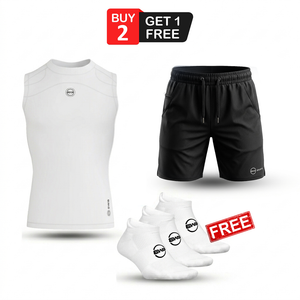 Men's White Sleeveless Compression Shirt & Gym Shorts Set