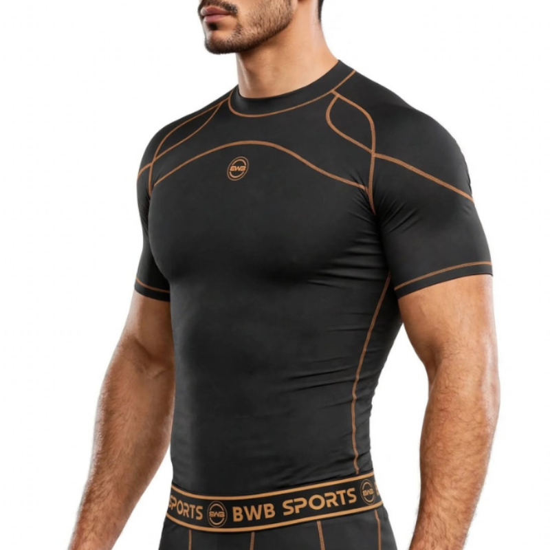 BWB Men's Orange Short Sleeve Baselayer Compression Shirt