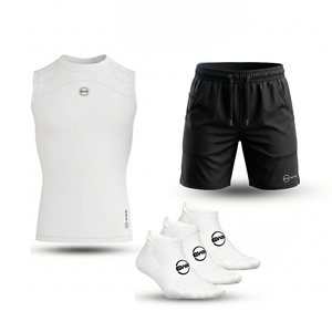Men's White Sleeveless Compression Shirt & Gym Shorts Set