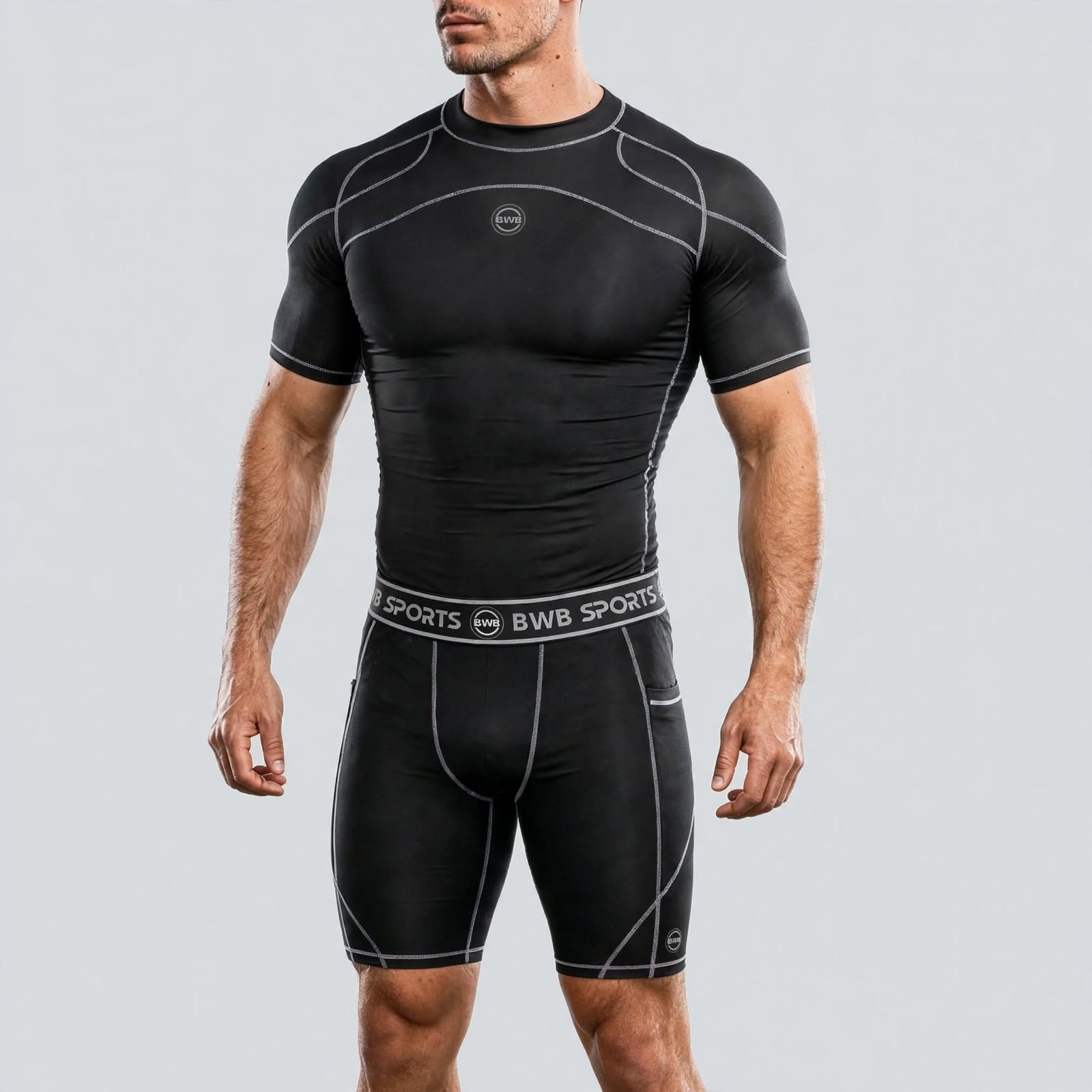 Men's Black & White Compression Shirt & Shorts Running Bundle