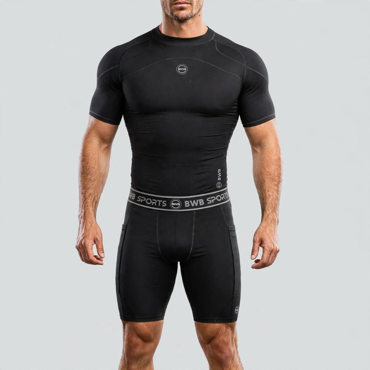Men's Black Compression Shirt & Shorts Running Bundle