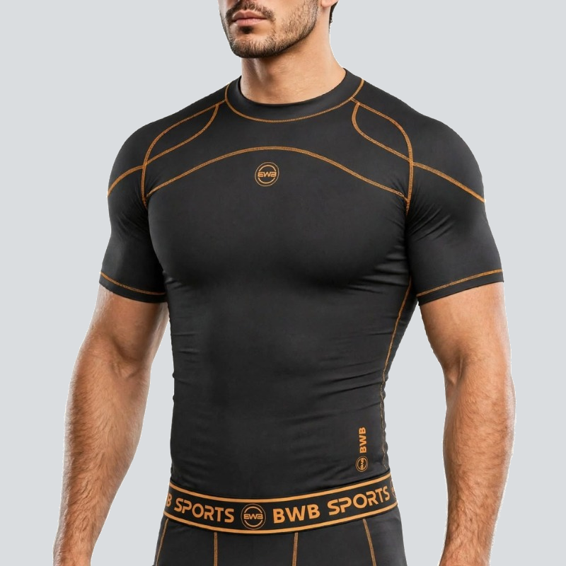 BWB Men's Orange Short Sleeve Baselayer Compression Shirt