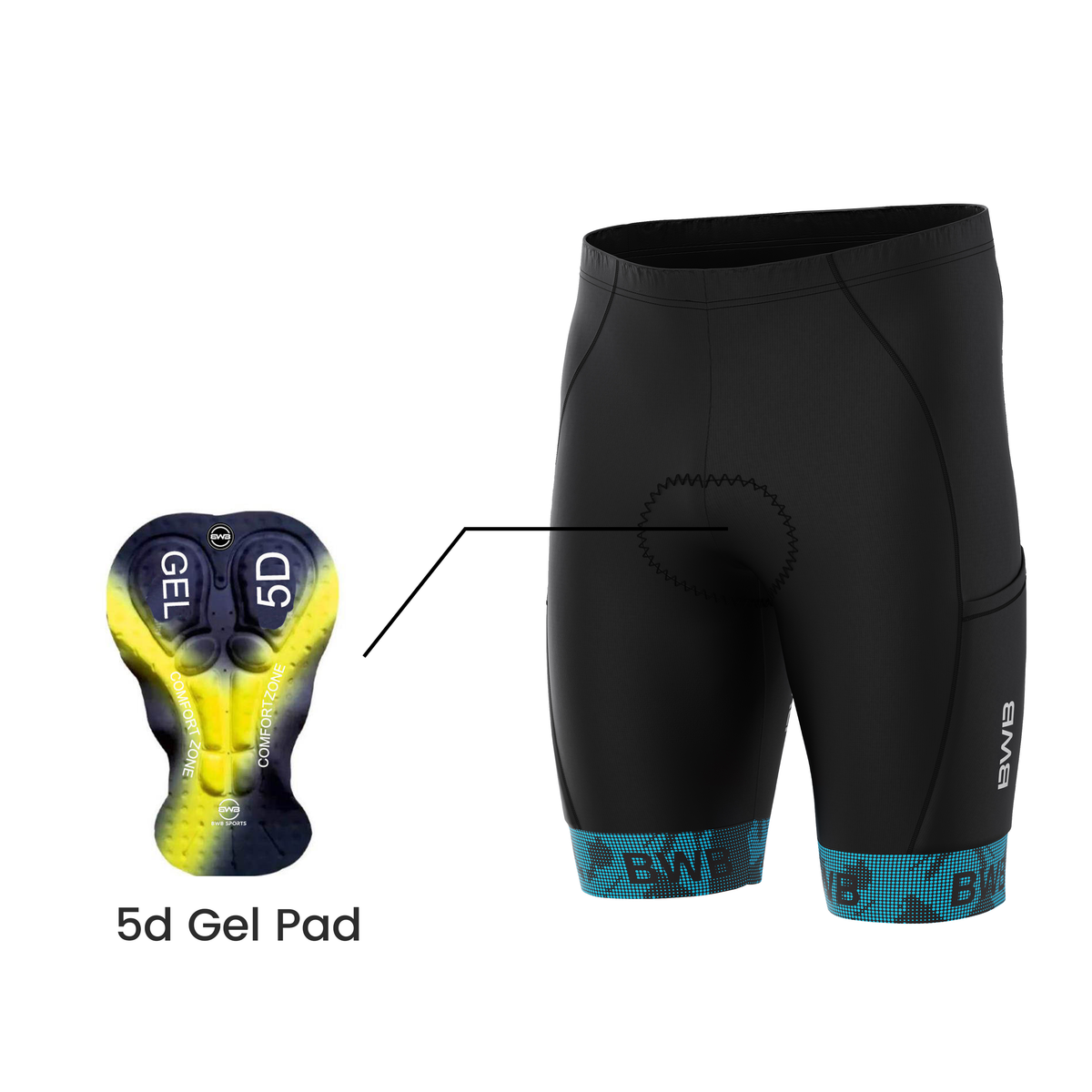 BWB Men’s Essential Black & Blue Gel Padded Summer Cycling Cargo Shorts