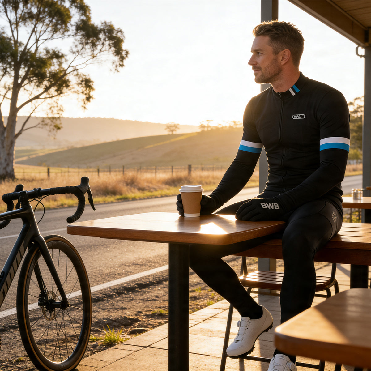 BWB Men's Black Thermal Frost performance Long Sleeve Winter Cycling Jersey