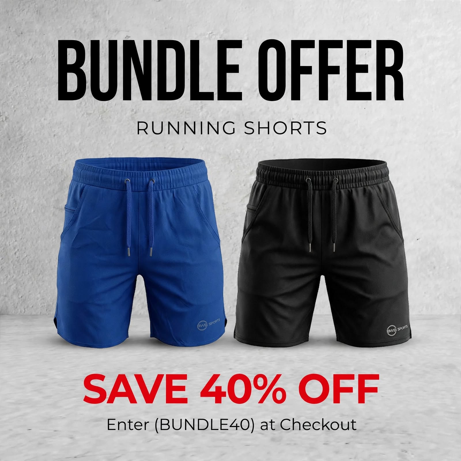 BWB Men's Black Sports Gym Running Shorts