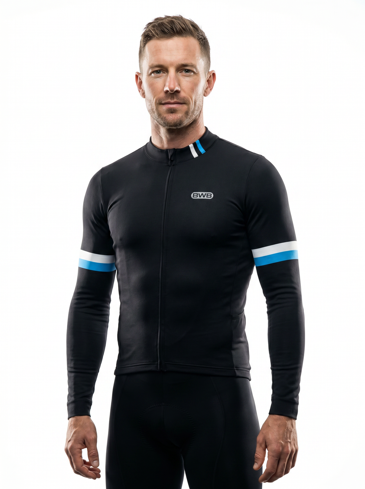BWB Men's Black Thermal Long Sleeve Winter Cycling Jersey