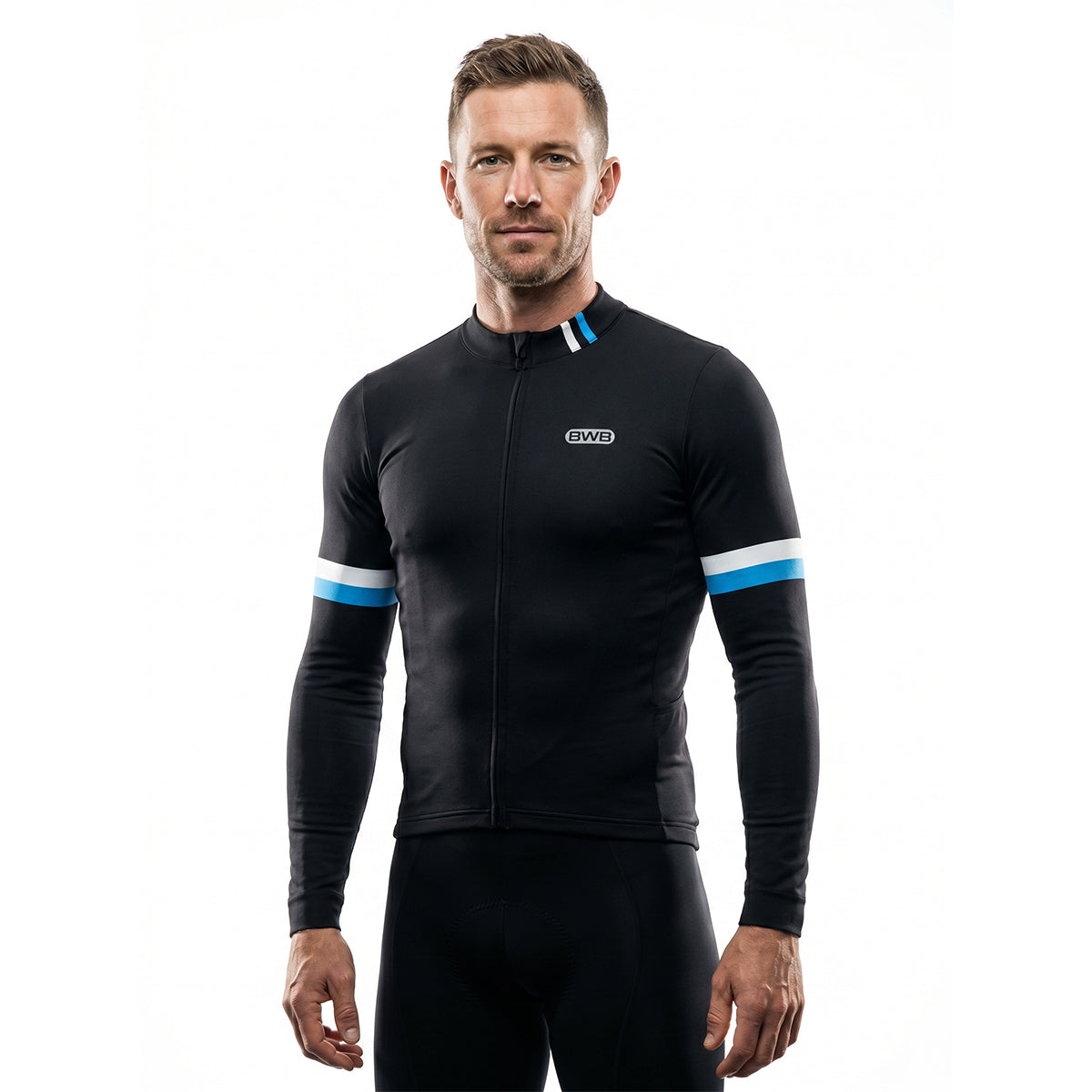 BWB Men's Black Thermal Frost performance Long Sleeve Winter Cycling Jersey