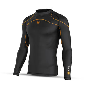 BWB MEN'S BLACK & ORANGE LONG SLEEVE BASELAYER COMPRESSION SHIRT & LEGGINGS SET