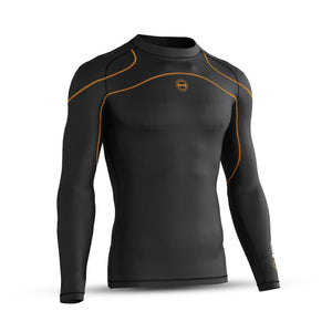 BWB MEN'S BLACK & ORANGE LONG SLEEVE BASELAYER COMPRESSION SHIRT & LEGGINGS SET