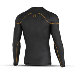 BWB MEN'S BLACK & ORANGE LONG SLEEVE BASELAYER COMPRESSION SHIRT & LEGGINGS SET