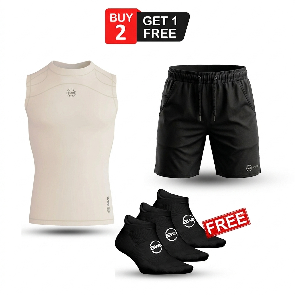 Men's Beige Sleeveless Compression Shirt & Gym Shorts Set