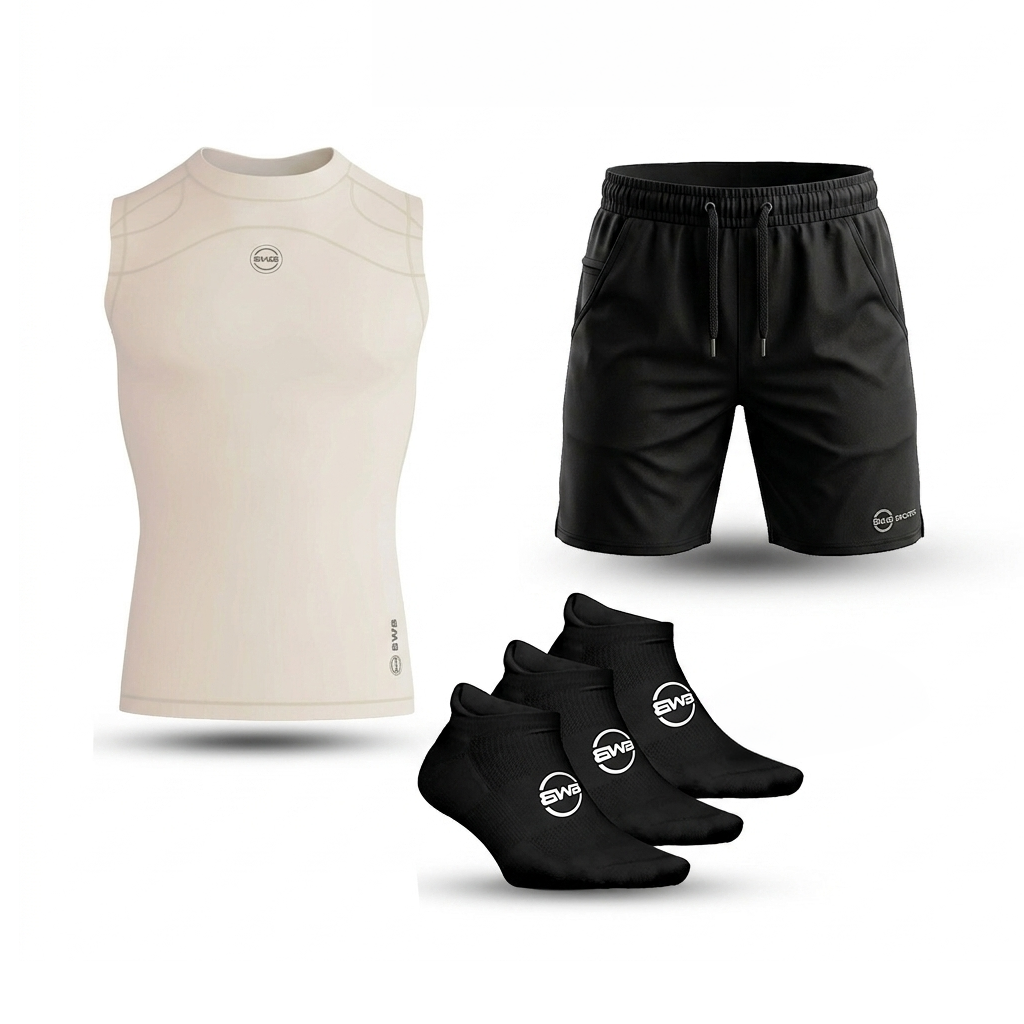 Men's Beige Sleeveless Compression Shirt & Gym Shorts Set