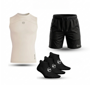 Men's Beige Sleeveless Compression Shirt & Gym Shorts Set