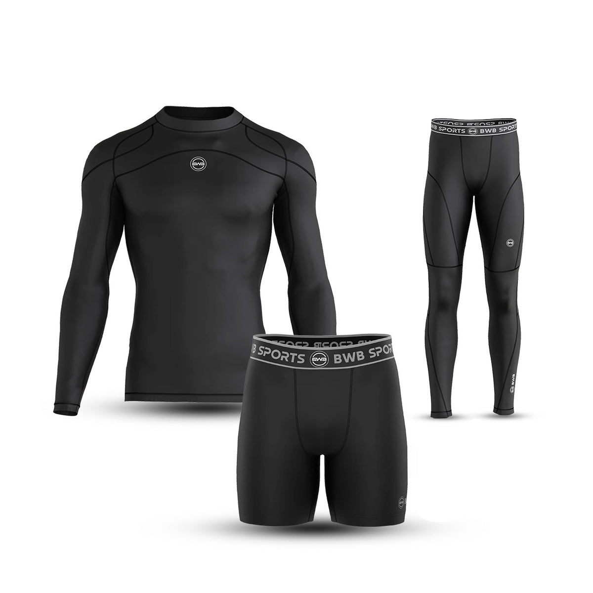Men's Black Long Sleeve Compression Shirt & Tights Bundle