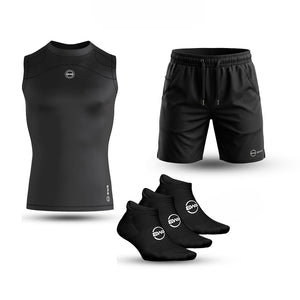Men's Black Sleeveless Compression Shirt & Gym Shorts Set