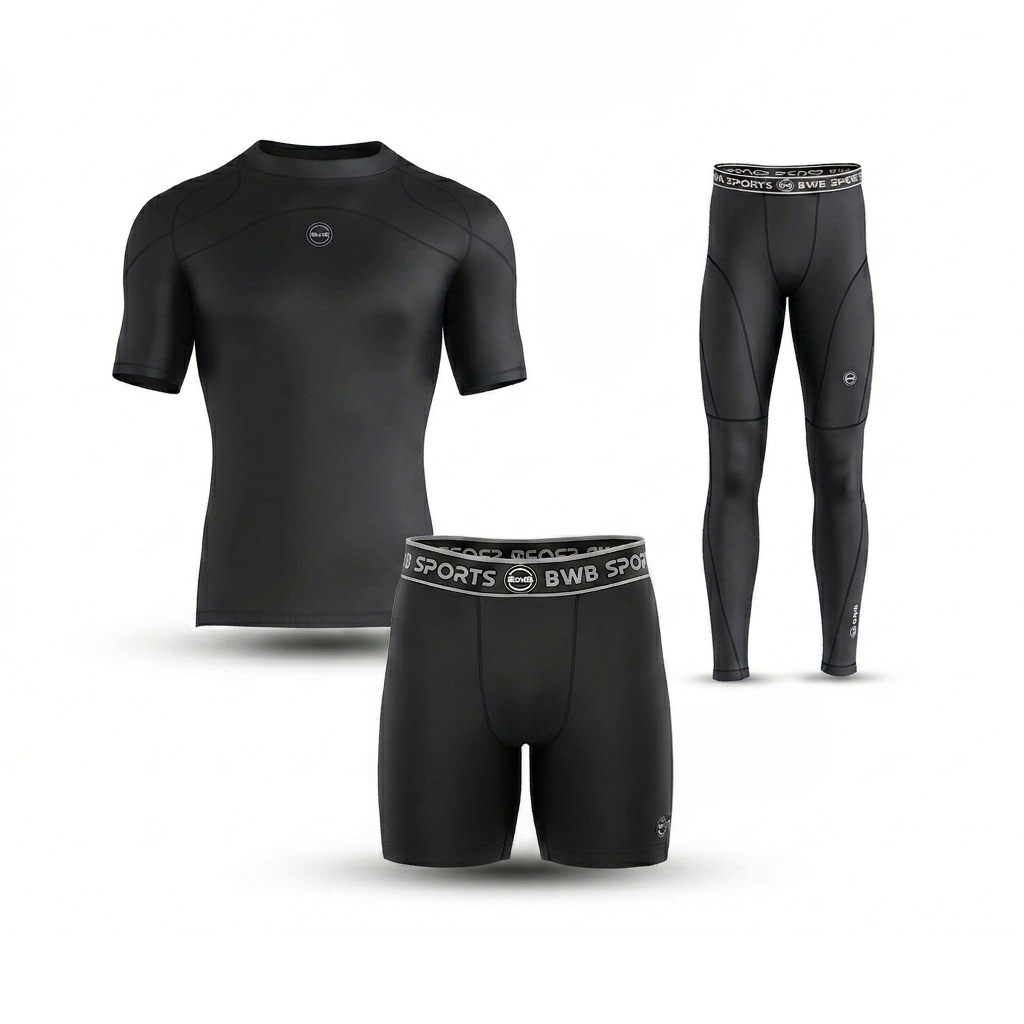Men's Black Compression Shirt & Leggings Gym Bundle