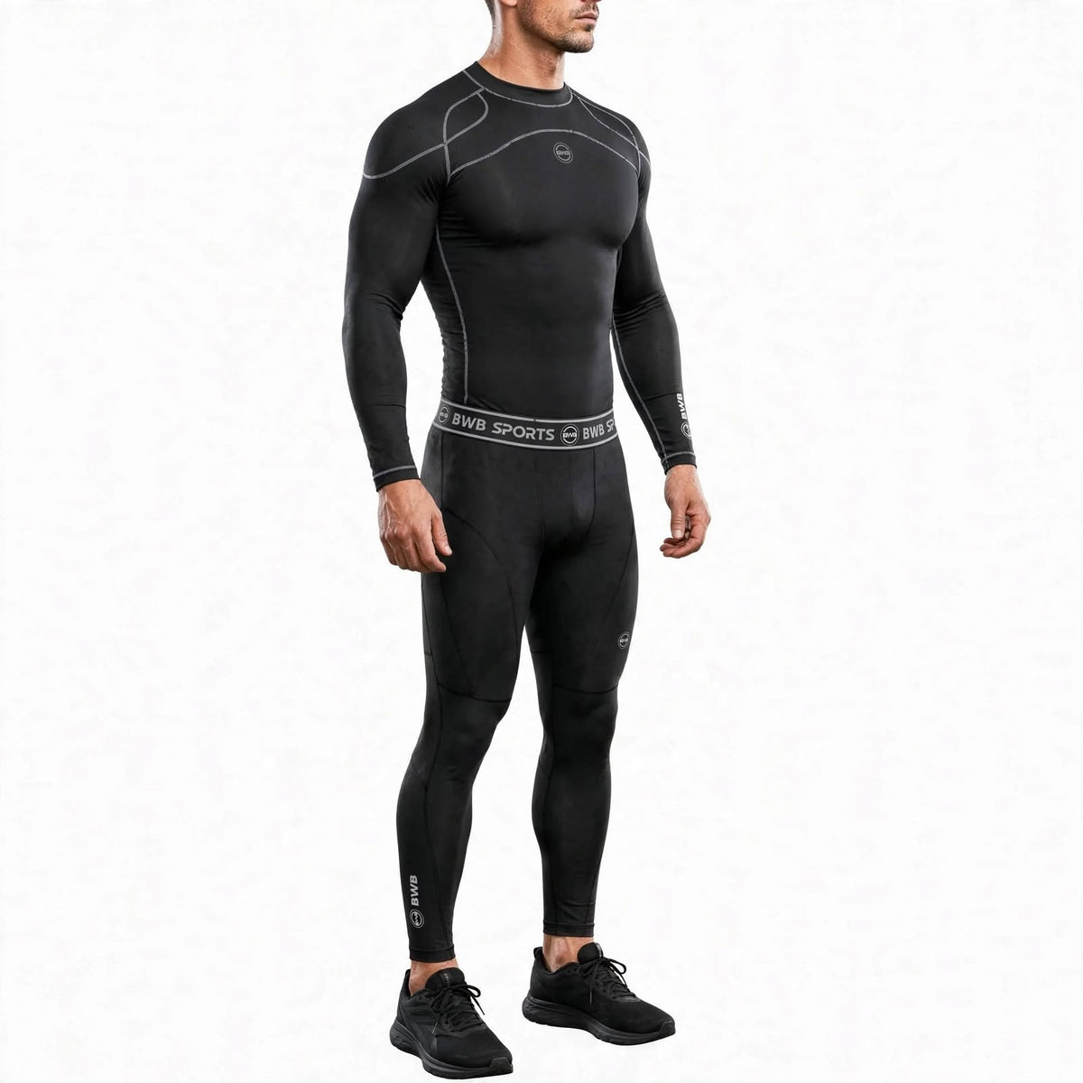 Men's Black Long Sleeve Compression Shirt & Tights Bundle