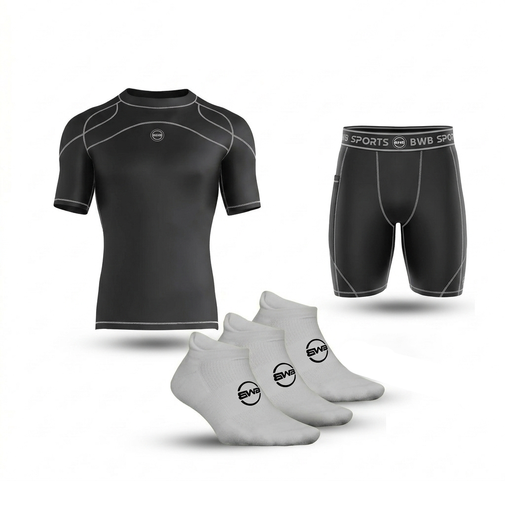 Men's Black & White Compression Shirt & Shorts Running Bundle