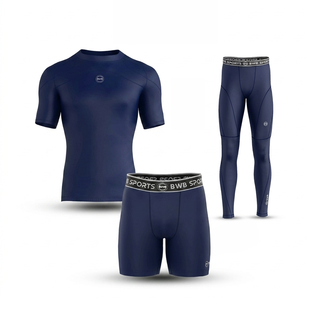Men's Navy Blue Compression Shirt & Leggings Gym Bundle