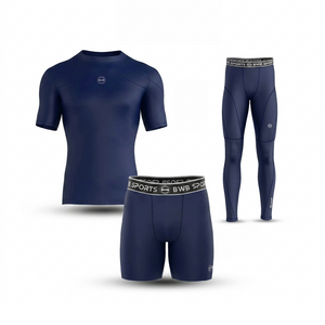 Men's Navy Blue Compression Shirt & Leggings Gym Bundle