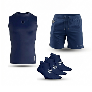 Men's Navy Blue Sleeveless Compression Shirt & Gym Shorts Set
