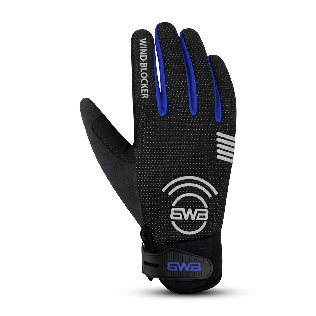 BWB Black / Blue Unisex Full Finger Gel Padded Winter Cycling Gloves