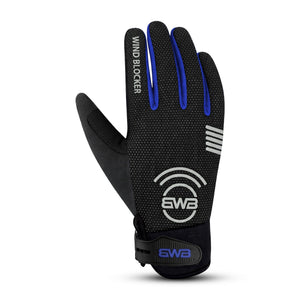 BWB Black / Blue Unisex Full Finger Gel Padded Winter Cycling Gloves