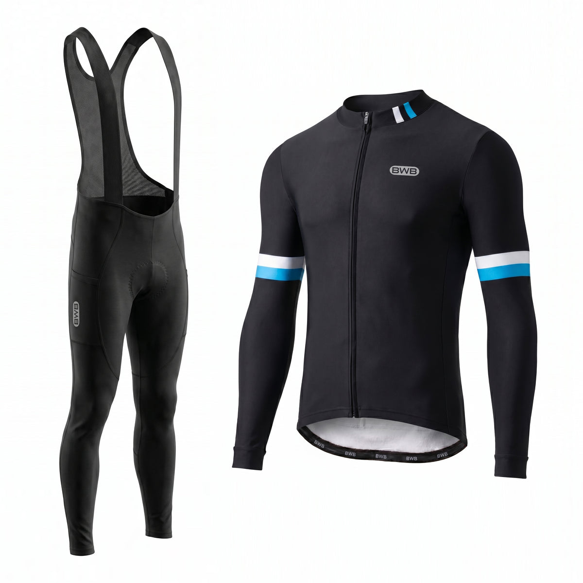 BWB Men's Thermal Frost performance Winter Cycling Jersey & cargo Bib Tights Set