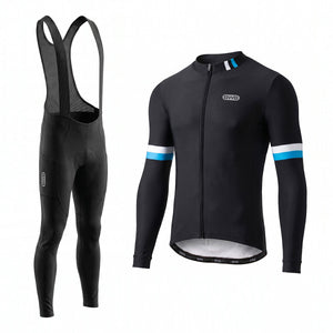 BWB Men's Black Thermal Frost performance Winter Cycling Jersey & cargo Bib Tights Set