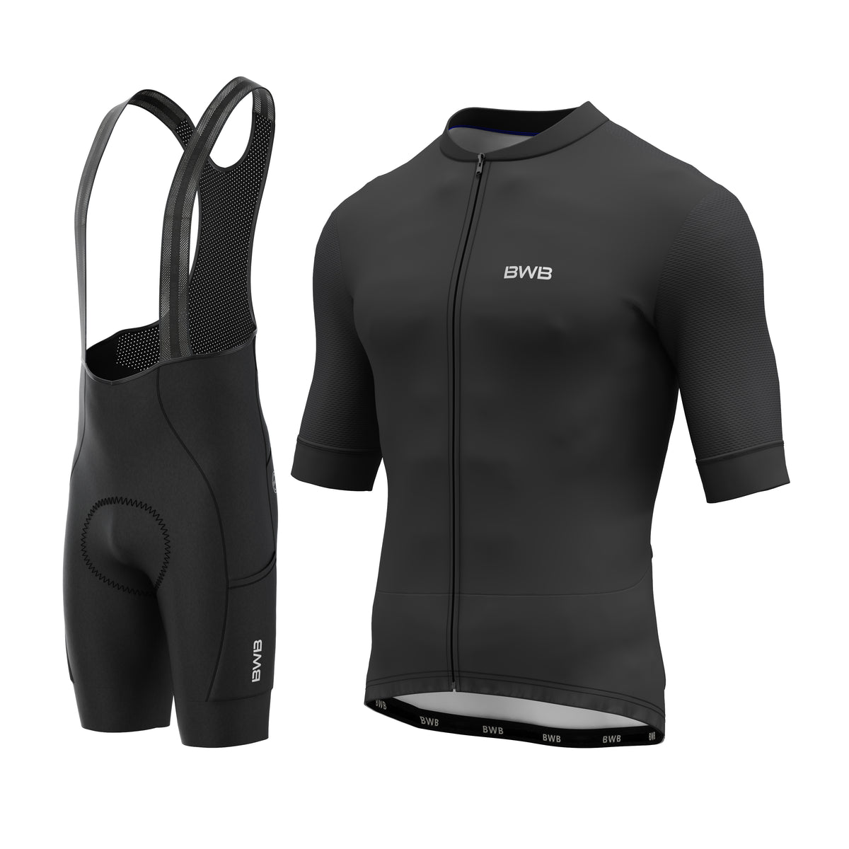 BWB MEN'S PRO BLACK SHORT SLEEVE CYCLING JERSEY & BIB SHORTS SET