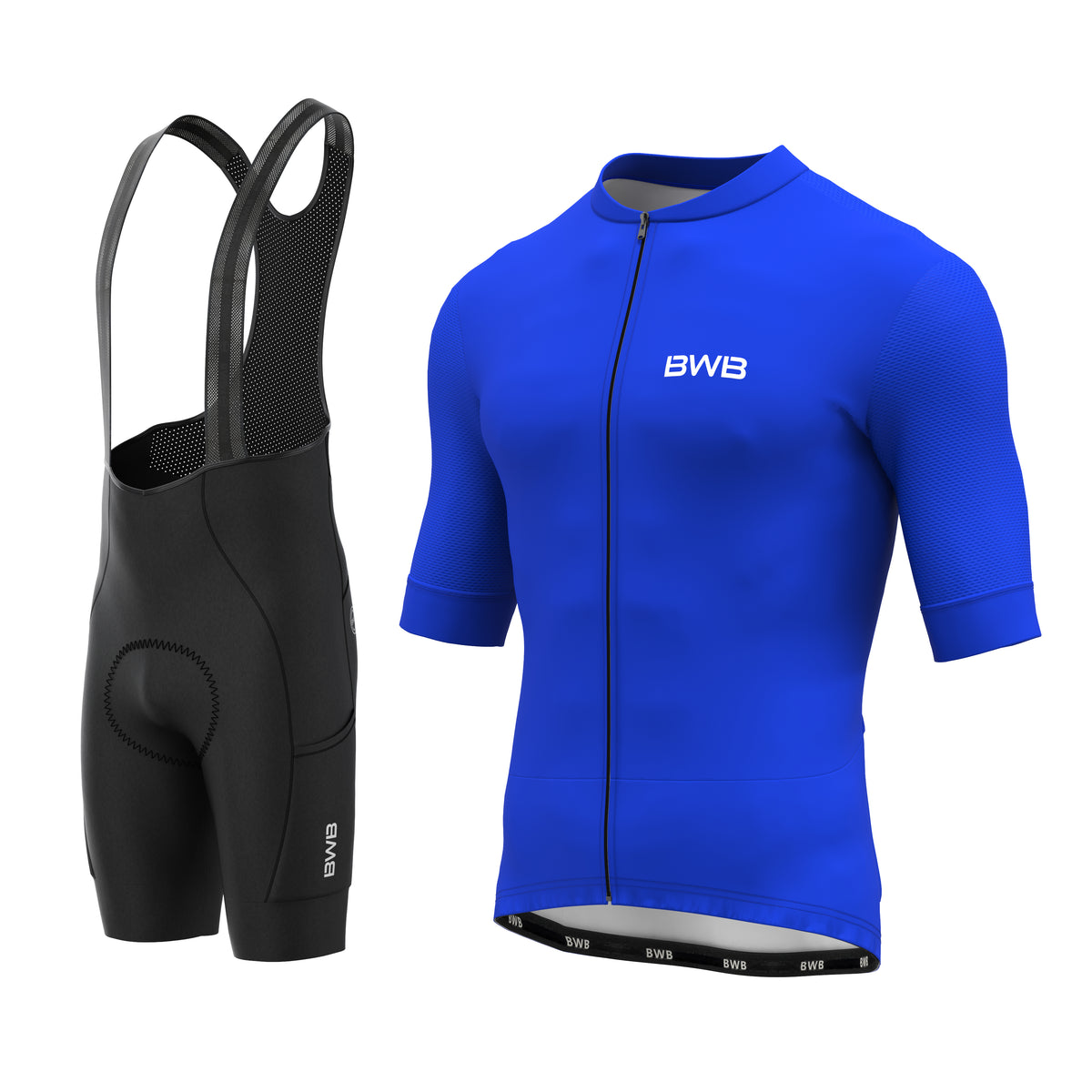 BWB Men’s Pro Blue Short Sleeve Cycling Jersey & Bib Shorts Set