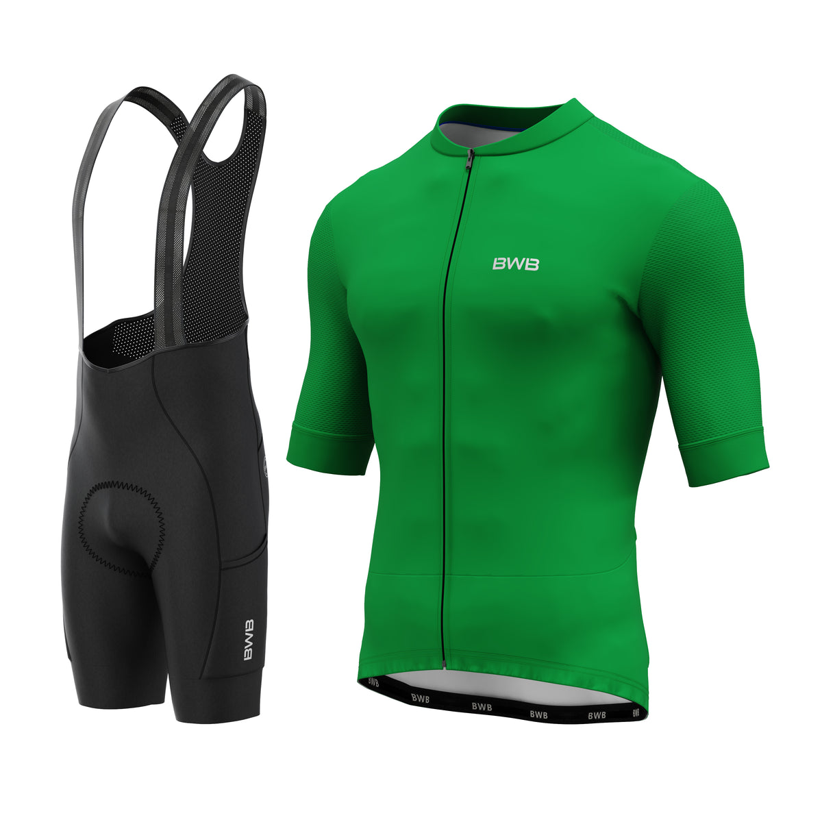 BWB Men’s Pro Green Short Sleeve Cycling Jersey & Bib Shorts Set