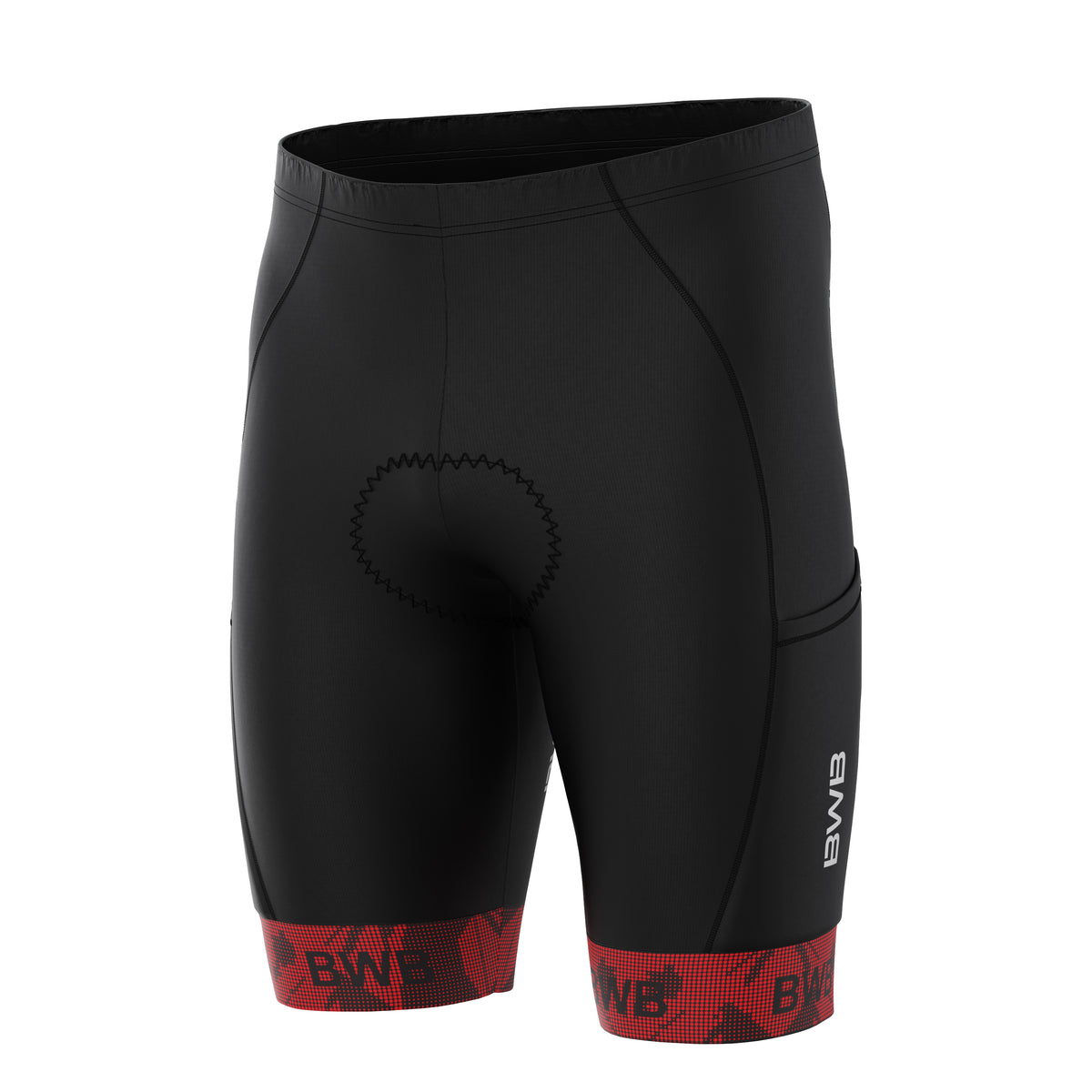 BWB Men’s Essential Black & Red Gel Padded Summer Cycling Cargo Shorts