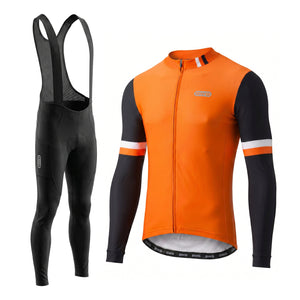 BWB Men's Orange Thermal Frost performance Winter Cycling Jersey & cargo Bib Tights Set