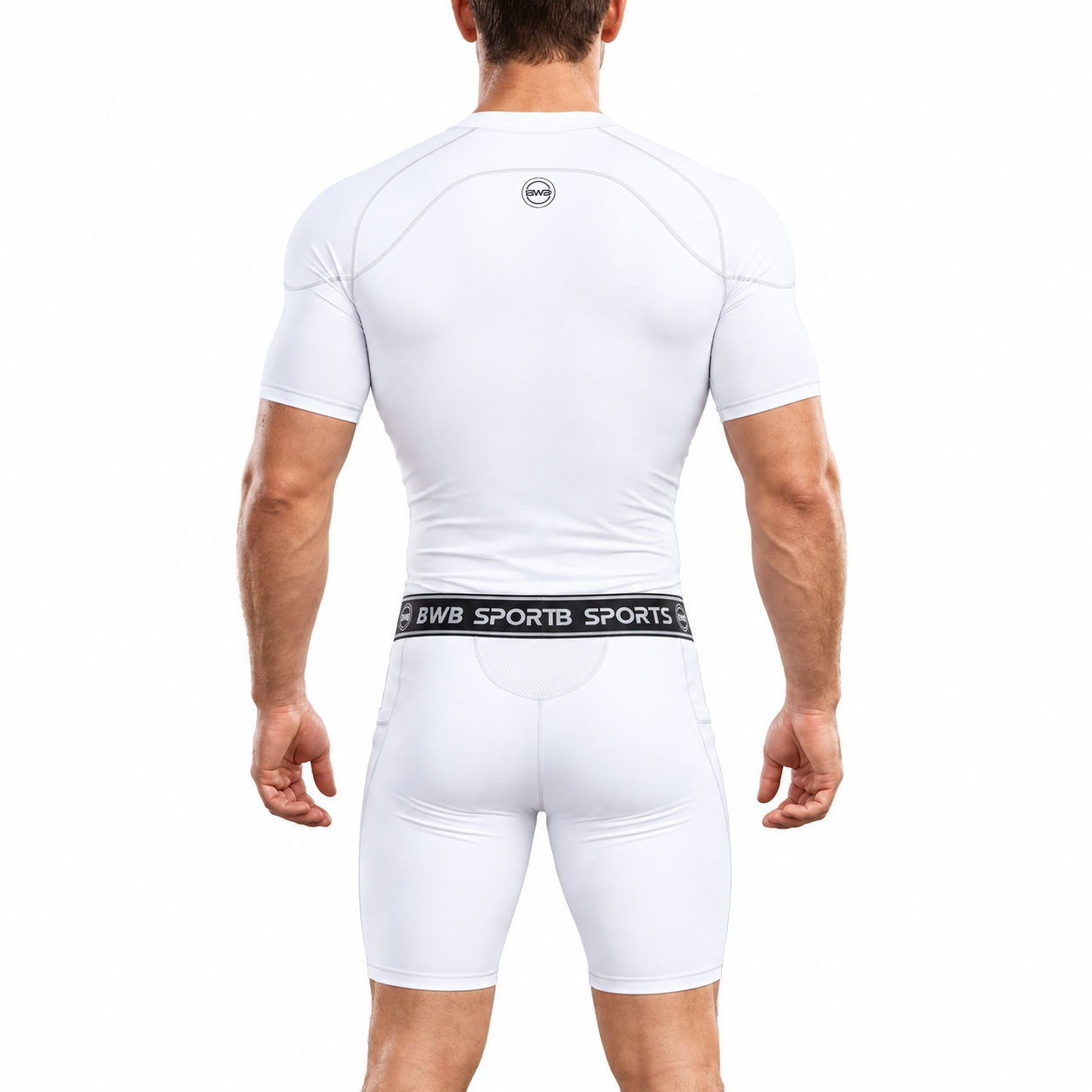 Men's White Compression Shirt & Shorts Running Bundle