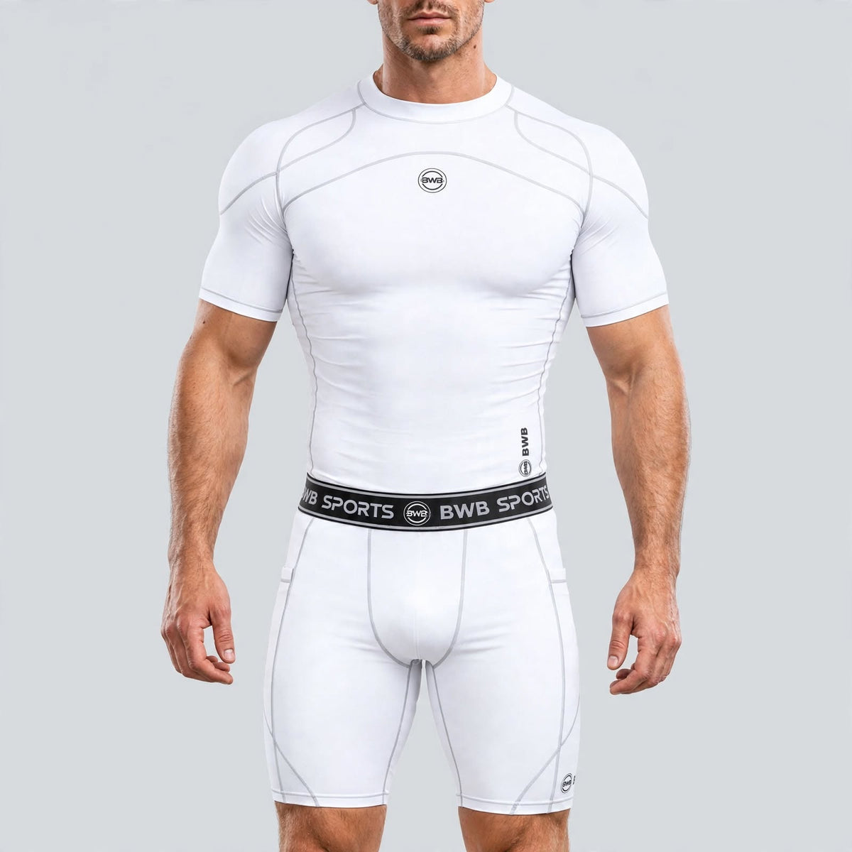 Men's White Compression Shirt & Shorts Running Bundle