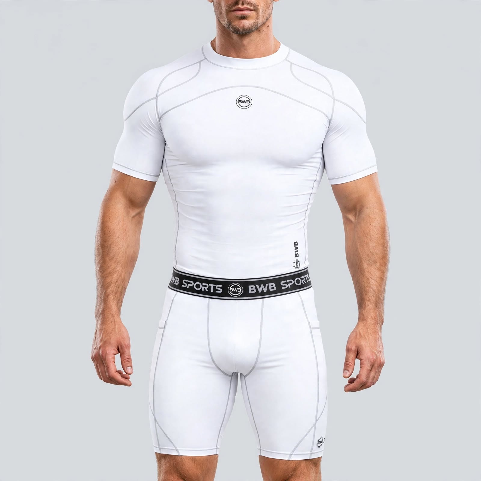 Men's White Compression Shirt & Shorts Running Bundle