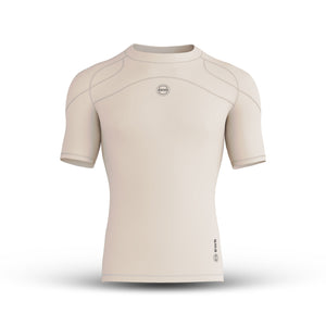 Men's Beige Short Sleeve Baselayer Compression Shirt & Shorts Set