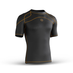 Men's Black/Orange Short Sleeve Baselayer Compression Shirt & Shorts Set