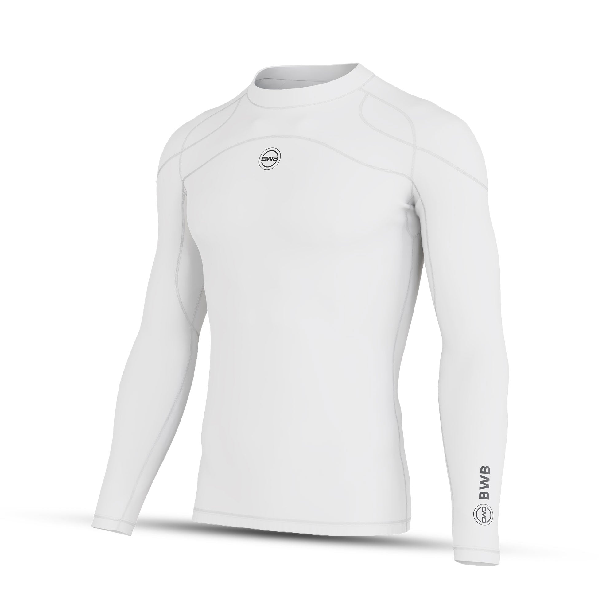 BWB Men's White Long Sleeve Baselayer Compression Shirt