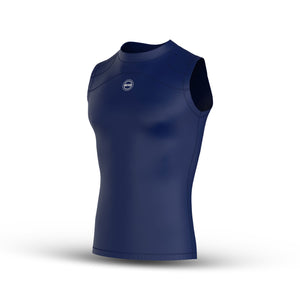 Navy Blue Men's Sleeveless Compression Shirt & Gym Shorts Set with Free No-Show Socks