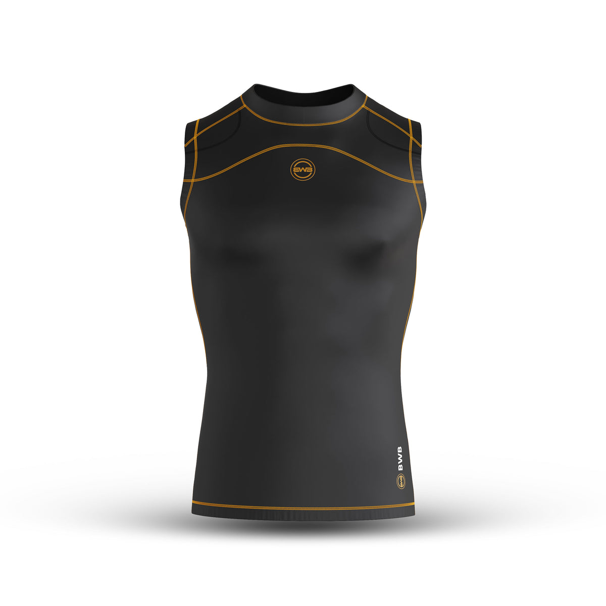 Black/Orange Men's Sleeveless Compression Shirt & Gym Shorts Set with Free No-Show Socks